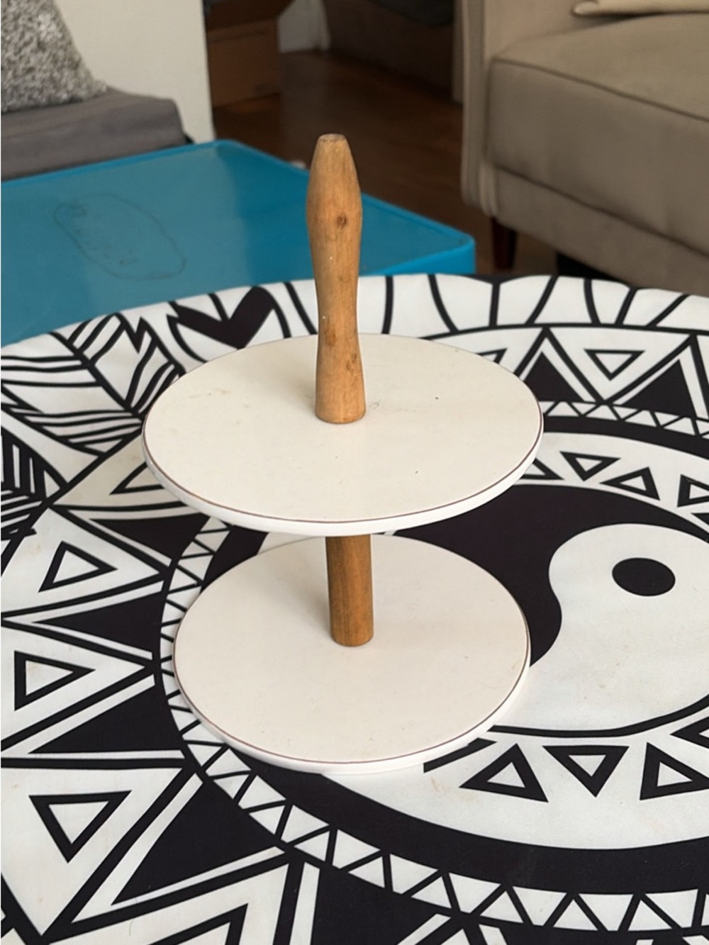 Two-Tier Wooden and White Display Stand